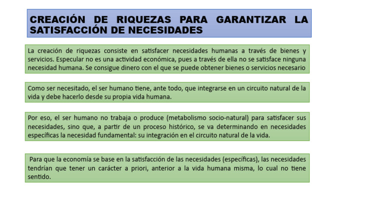 Creación de Riquezas y Necesidades Humanas | PDF