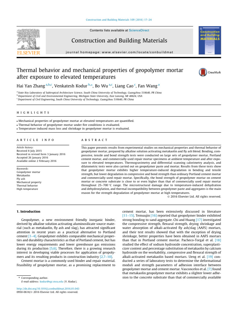 Geopolymer Mortar: Thermal & Mechanical Properties | PDF | Concrete ...