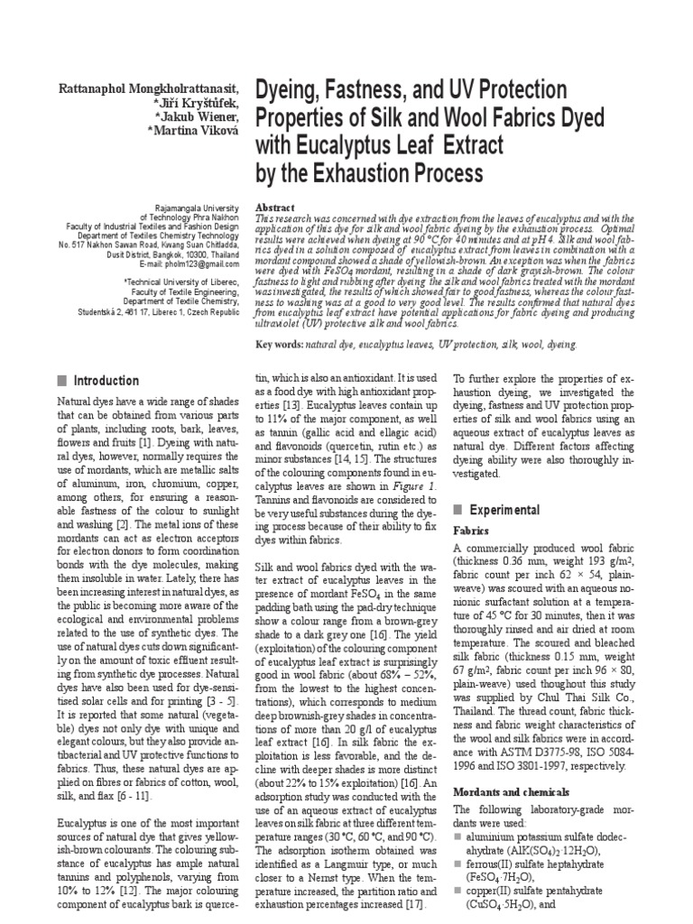Dyeing, Fastness, and UV Protection Properties of Silk and Wool Fabrics