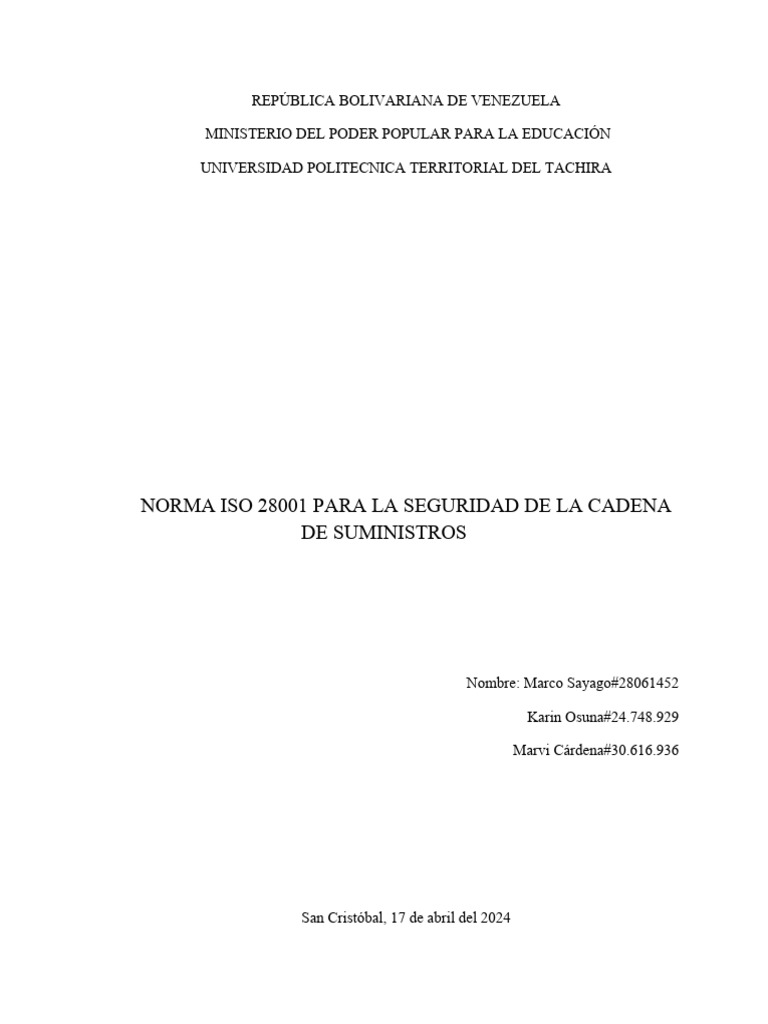 Norma Iso 28001 | PDF | Logística | Cadena de suministro