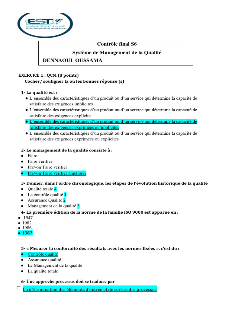 Évaluation et Management de la Qualité ISO 9001 | PDF | Management de ...