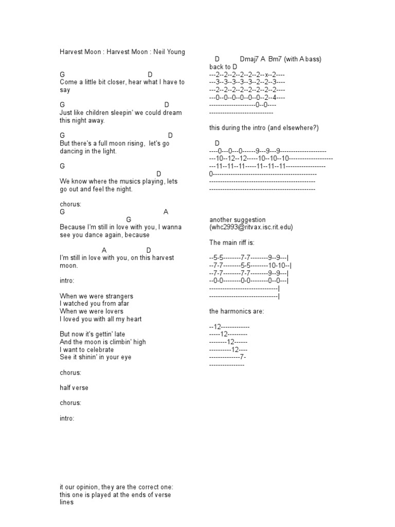Harvest Moon Chords and Lyrics | PDF | Song Structure | Musical Forms