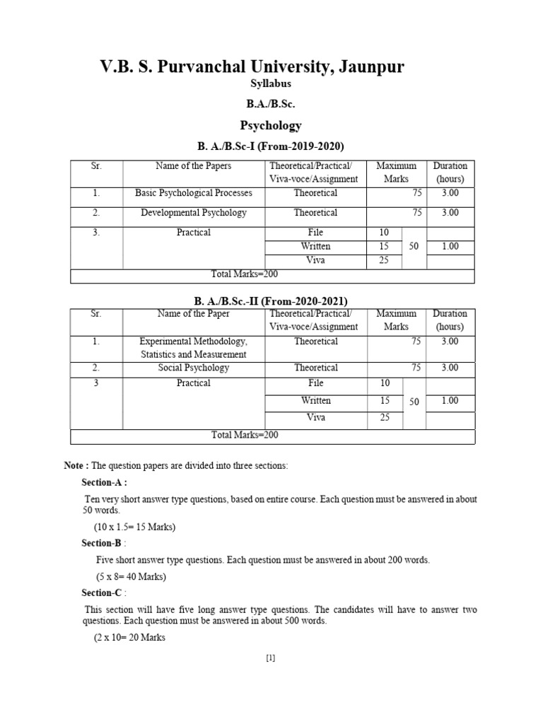 B A B Sc Psychology Syllabus Revised Pdf Statistics Mental Disorder