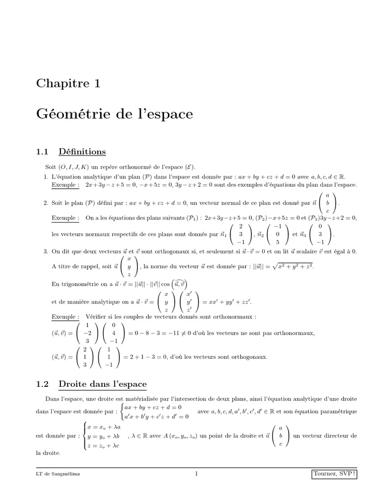 Géométrie dans l'espace 2BAC | PDF | Équations | Géométrie euclidienne