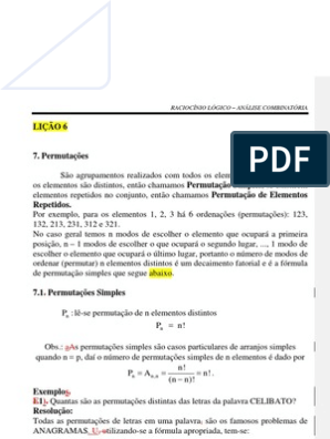 Rev) 6 LICAO | PDF | Permutação | Combinatória