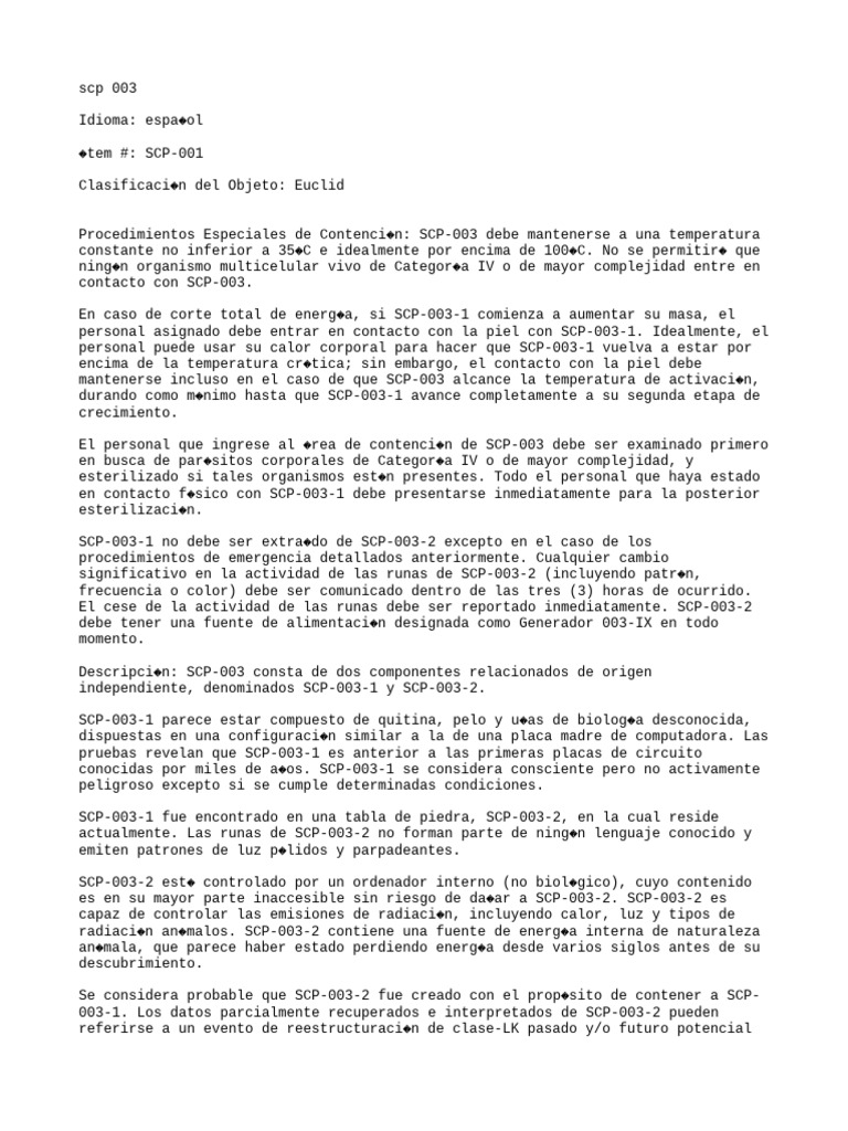 Contención y características de SCP-003 | PDF | Ciencia y matemáticas