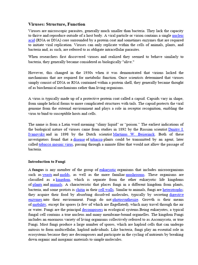 Virus and Fungi: Structure and Function | PDF | Virus | Fungus