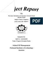 Report On Purchase Intention of Consumers Towards Food and Beverages