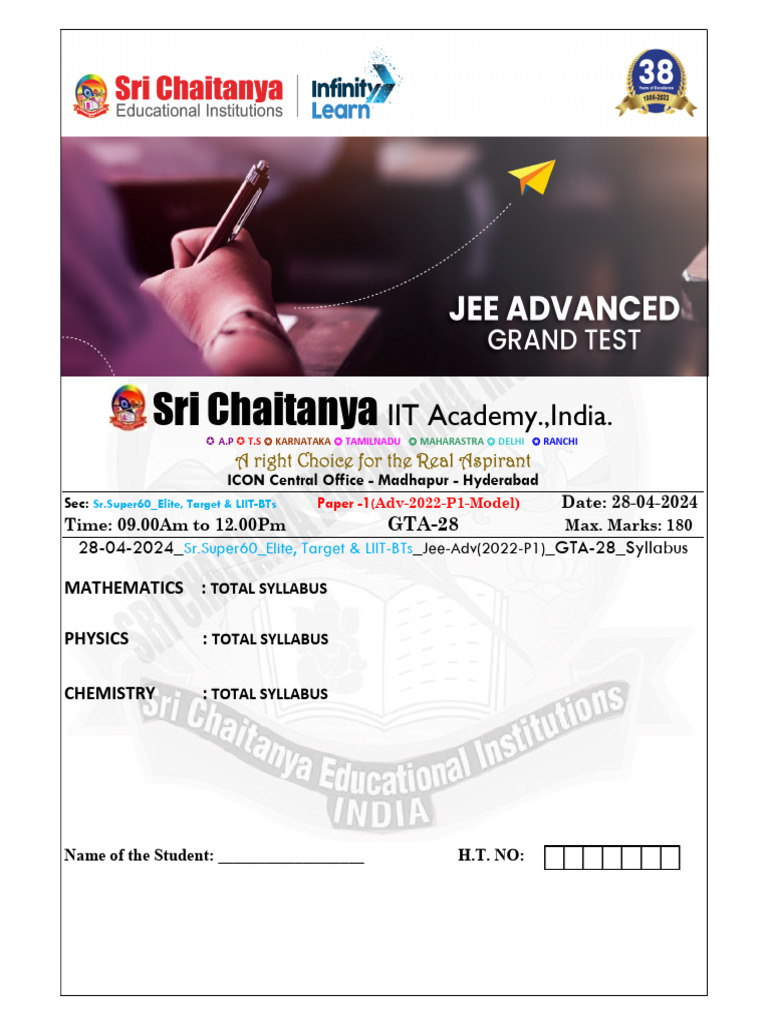 JEE Advanced 2022 Model Paper - Sri Chaitanya | PDF | Mathematical ...
