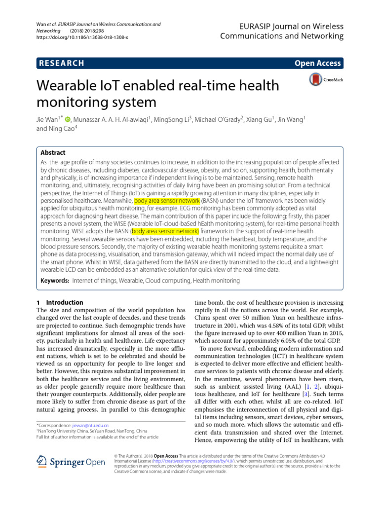 Wearable IoT Enabled Real-Time Health Monitoring System | PDF ...