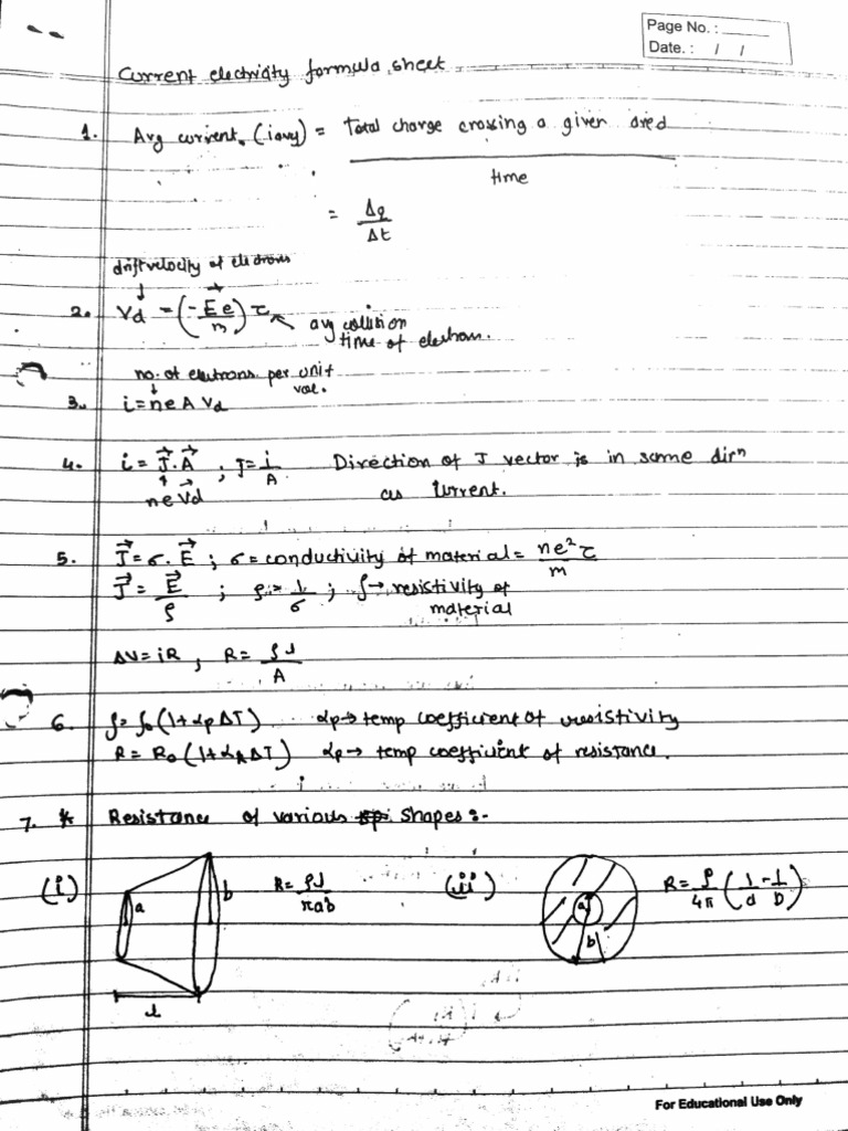 Current Electricity Short Notes | PDF
