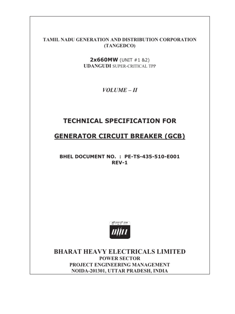 Technical Specification For Generator Circuit Breaker (GCB) : Volume ...
