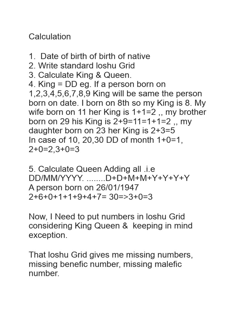 Calculate King and Queen Numbers | PDF