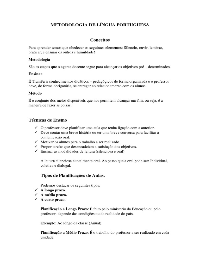 Metodologia de Ensino de Língua Portuguesa | PDF | Método de ensino ...