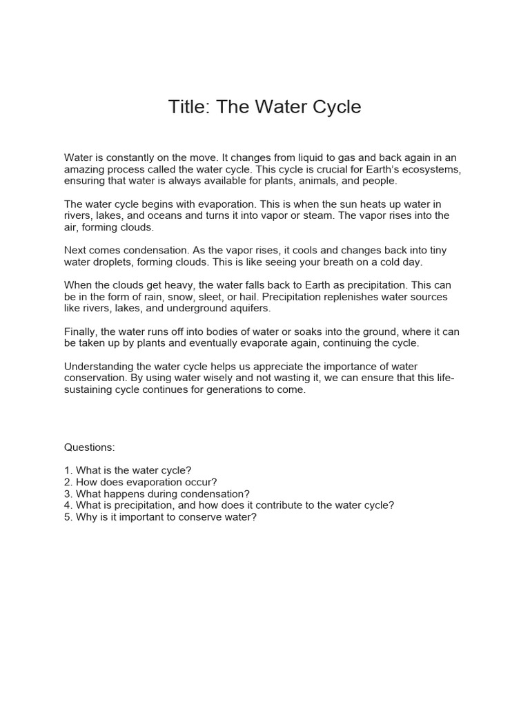 Understanding the Water Cycle Process | PDF | Home & Garden | Science ...