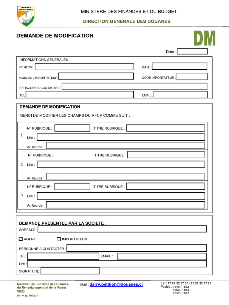 Demande de modification RFCV Côte d'Ivoire | PDF
