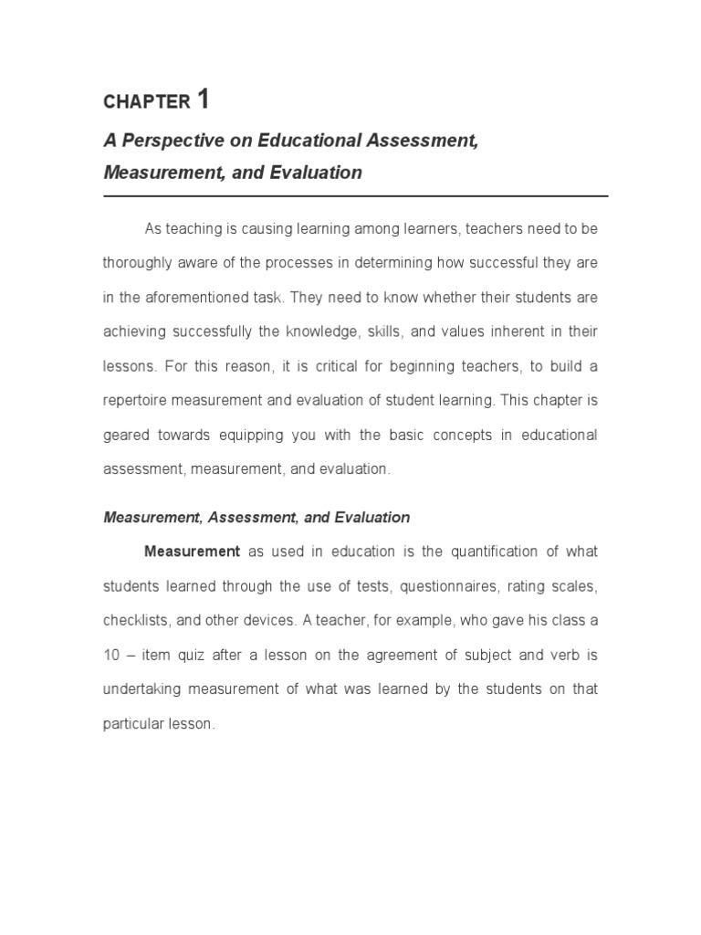 Measuring & Evaluating Learning Educational Assessment