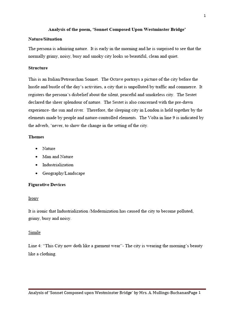 Analysis of sonnet composed upon westminster bridge download free pdf