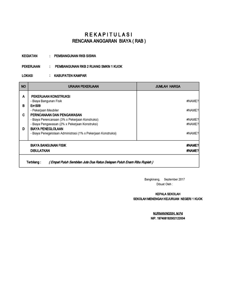 RAB Pembangunan RKB dan Pendopo Kampar | PDF