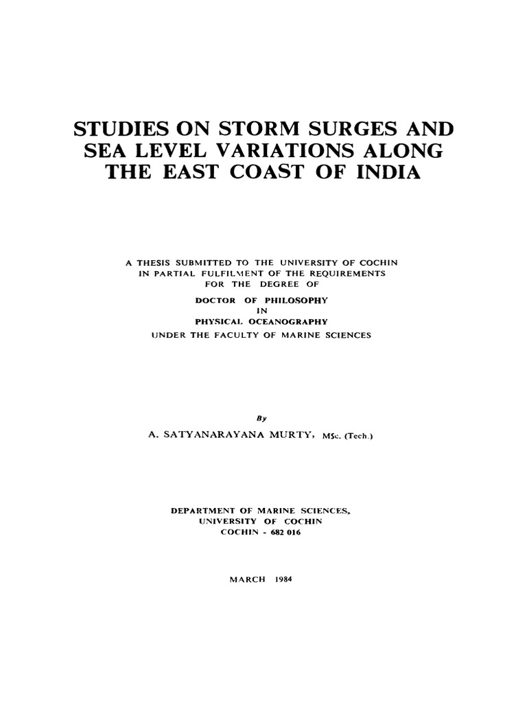 A S N Murty PHD Thesis On Storm Surges of Bay of Bay of Bengal | PDF ...