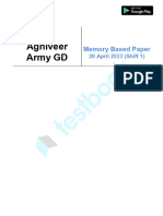 Agniveer Army GD 20 April 2023 (Shift 1) Memory Based Paper (Hindi)