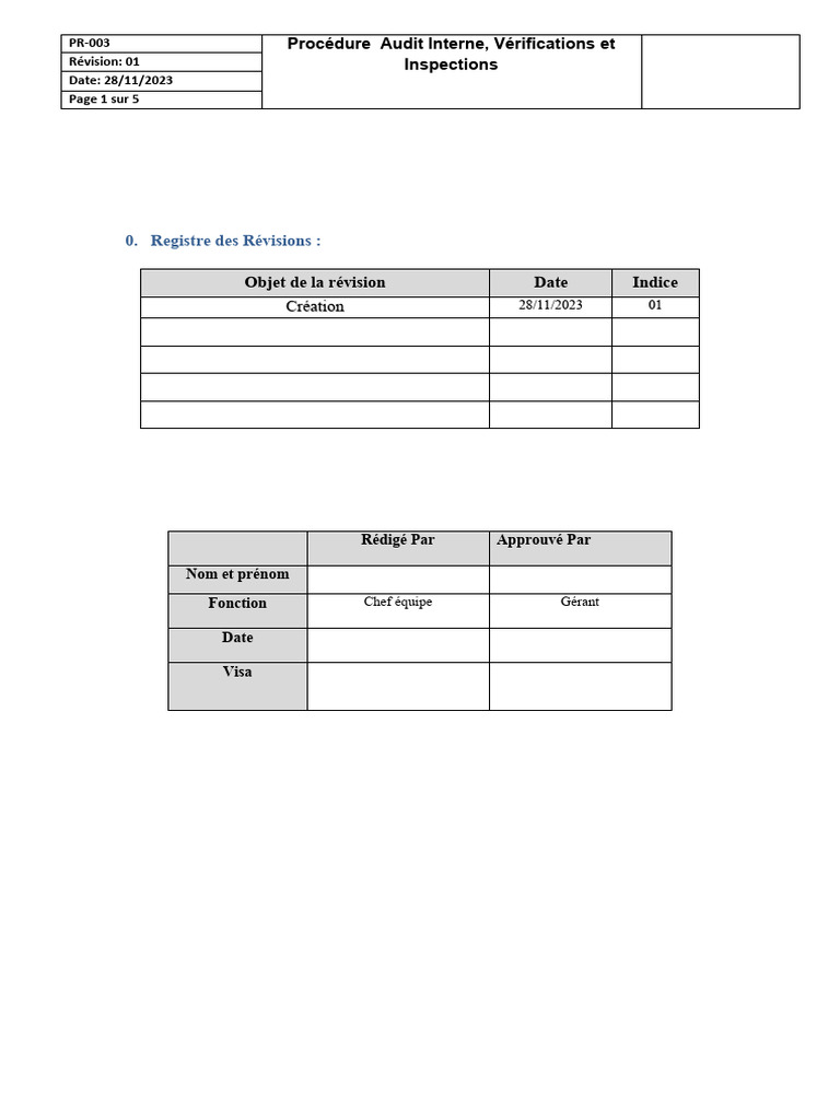 Procédure d'Audit et Inspections PR-003 | PDF | Audit | Business