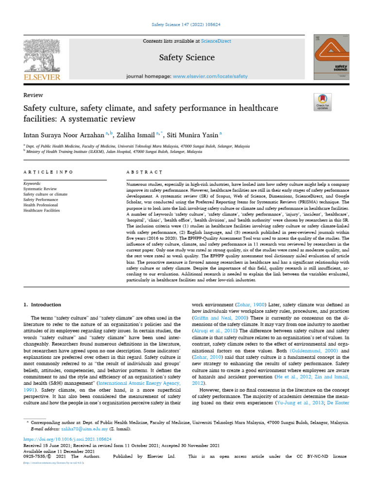 Safety Culture and Performance | PDF | Systematic Review | Employment