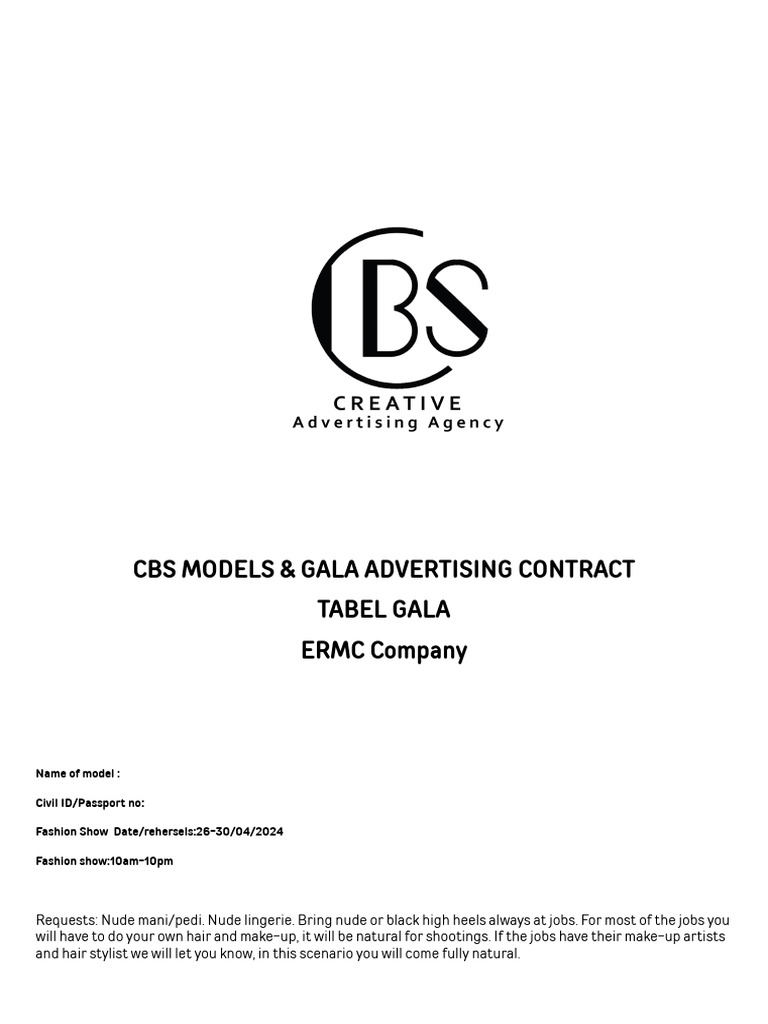CBS Models Fashion Show Agreement | PDF