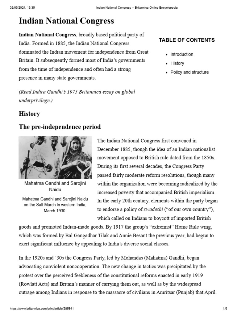 Indian National Congress - Britannica Online Encyclopedia | PDF ...