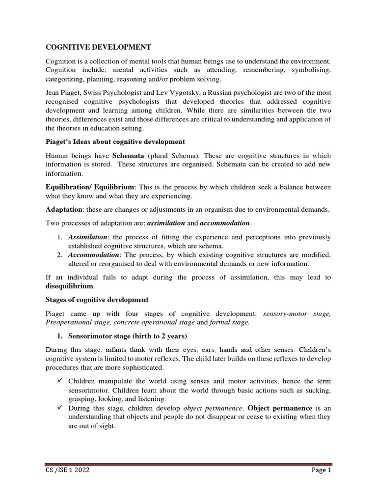 Piaget's Cognitive Development Stages | PDF | Schema (Psychology ...