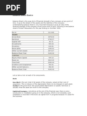 Balance Sheet Basics