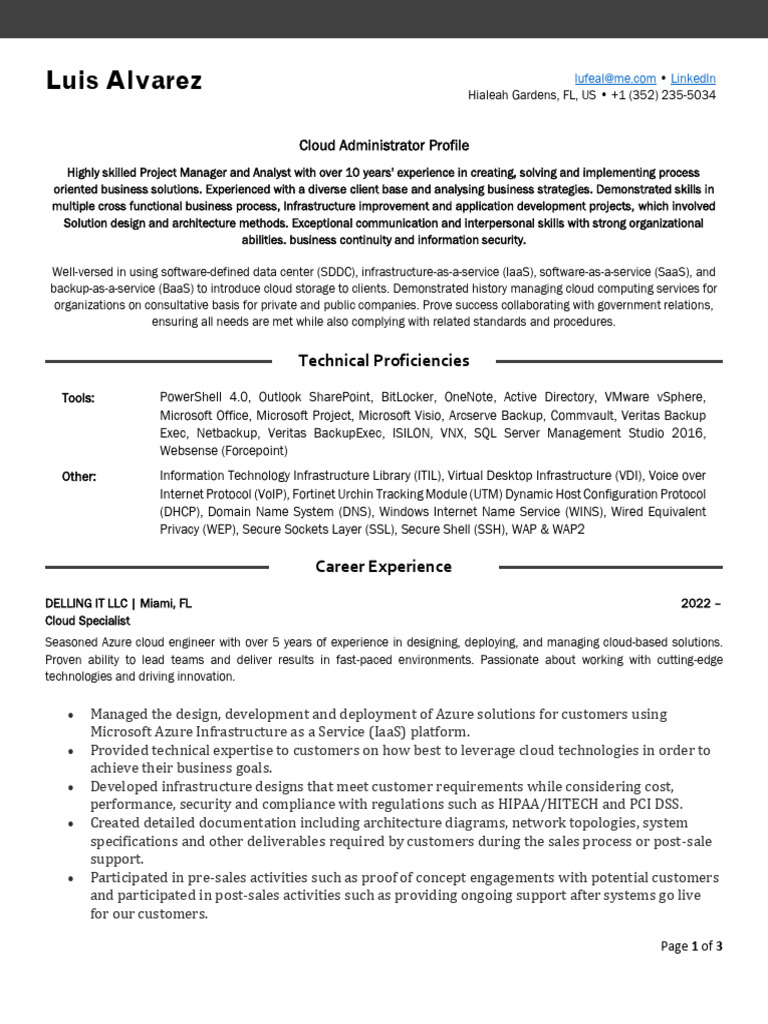 Cloud Administrator & Project Manager Resume | PDF | Cloud Computing ...