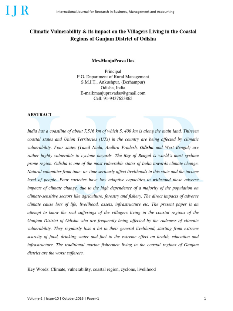 Climatic Vulnerability in Ganjam, Odisha | PDF | Coast | Tropical Cyclones