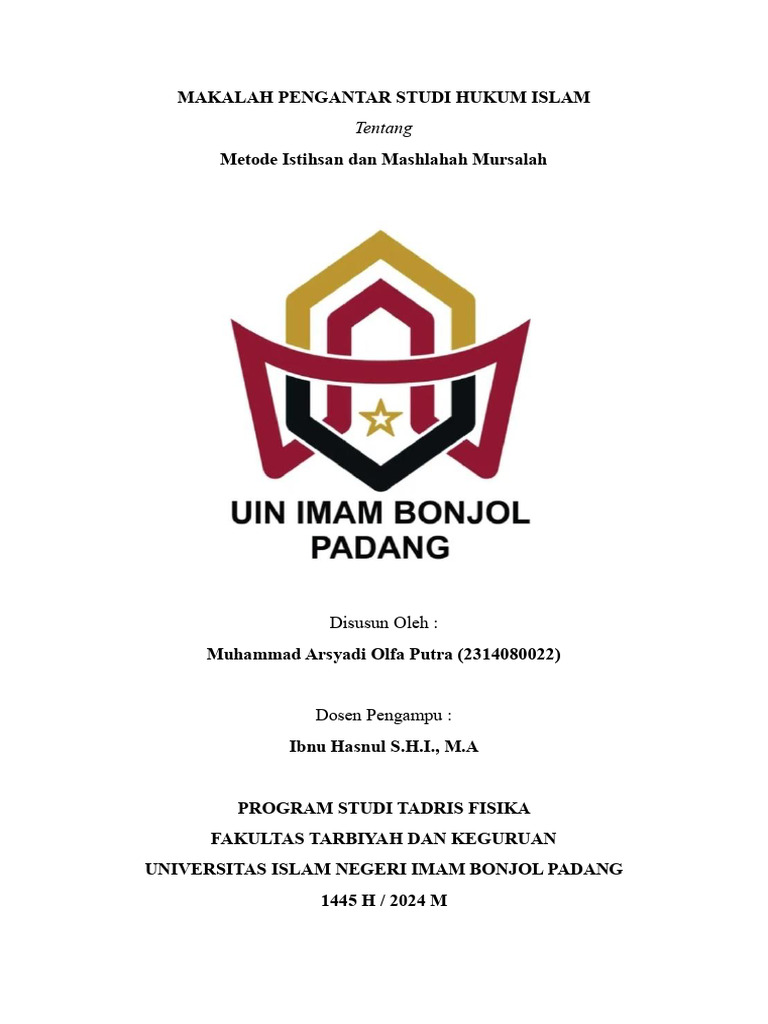 Metode Istihsan dan Mashlahah Mursalah | PDF | Filsafat | Agama ...