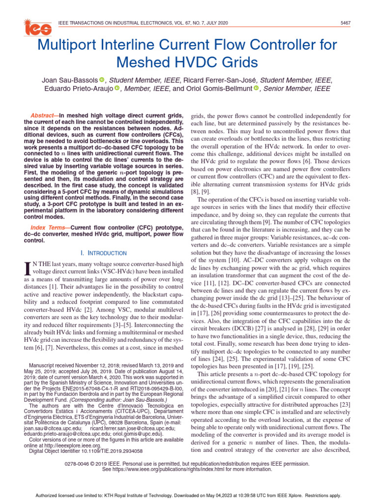 Multiport Interline Current Flow Controller For Meshed HVDC Grids | PDF ...