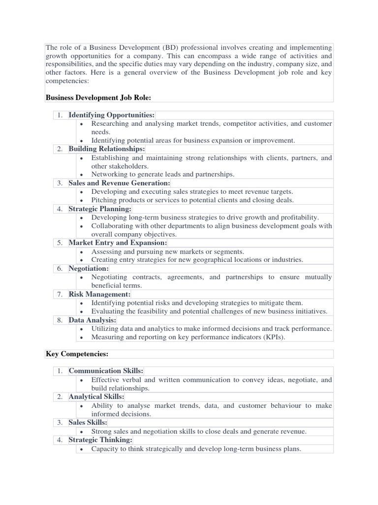 The Role of A Business Development | PDF | Bisnis