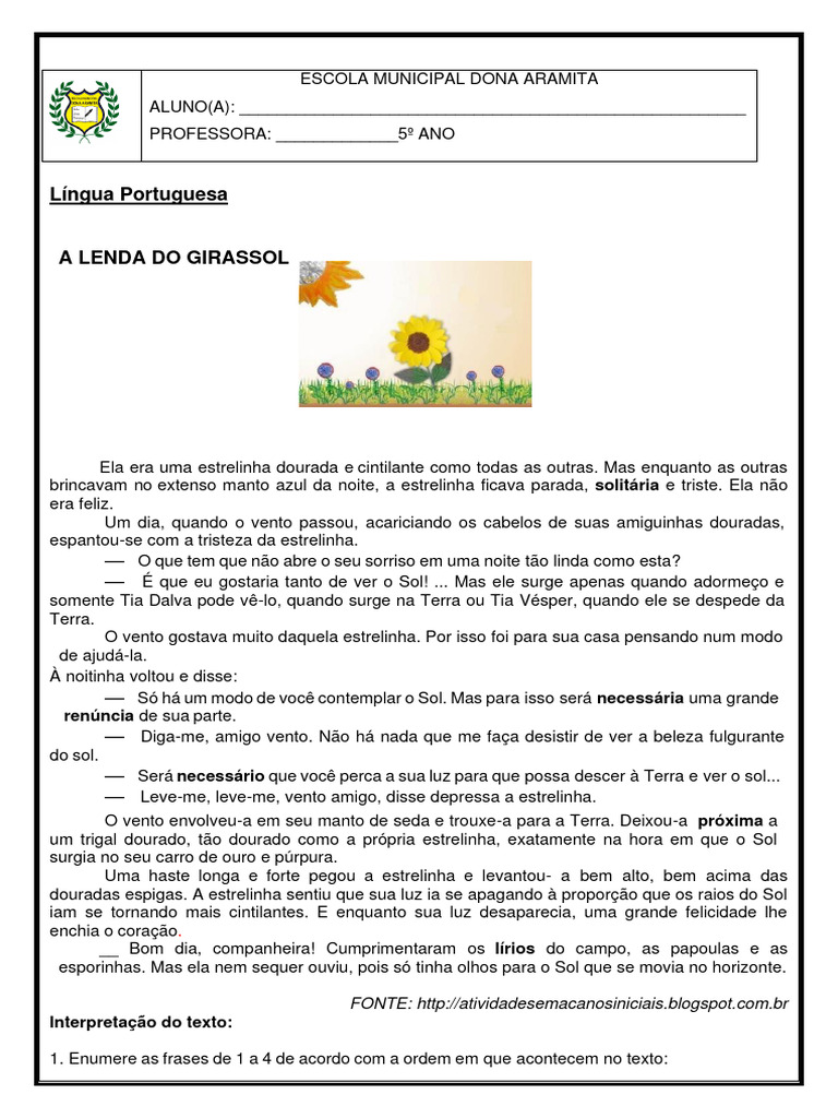 A Lenda do Girassol: Interpretação e Reflexão | PDF | Caverna | Sol