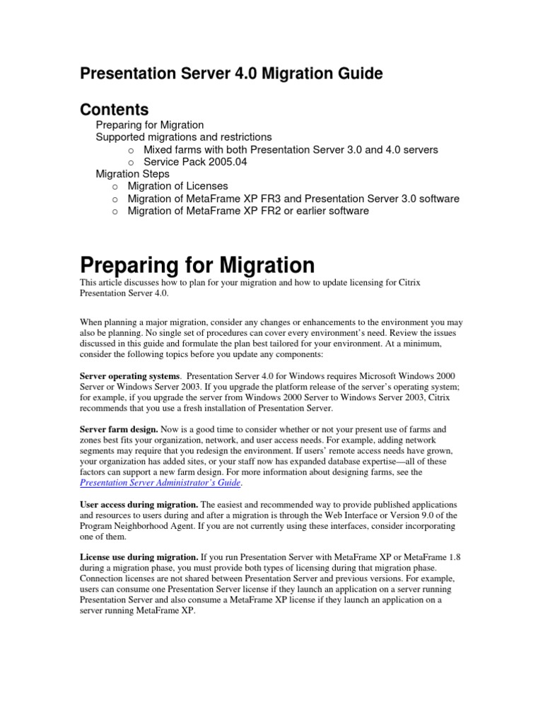 Citrix Presentation Server 4.0 Migration Guide | PDF | Citrix Systems ...