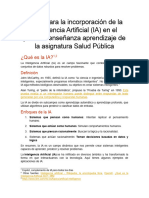 Guion para la incorporación de la Inteligencia Artificial (IA) en el proceso enseñanza aprendizaje de la Salud Pública