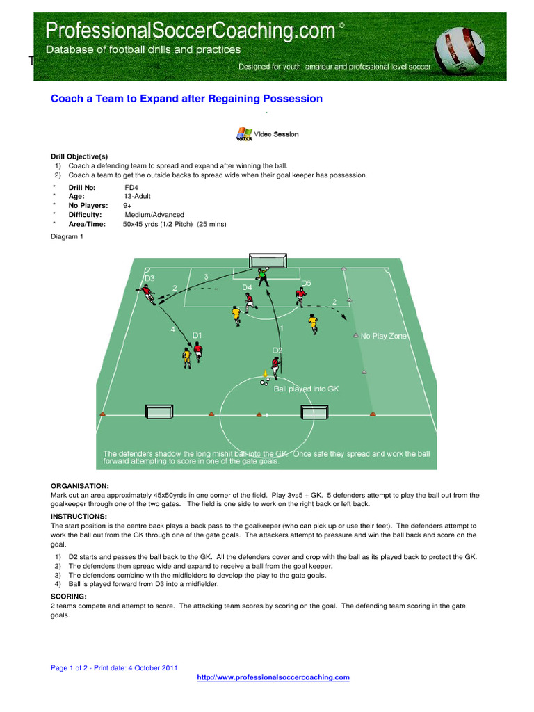 Soccer Drills: Expand After Regaining Possession | PDF | Defender ...