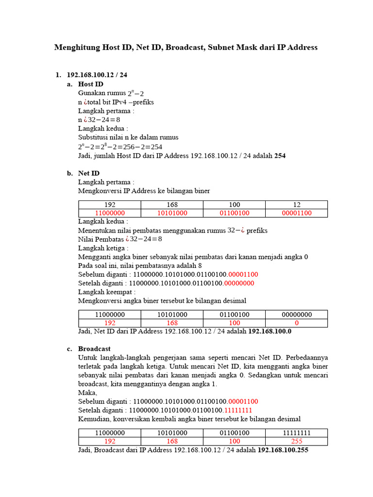 Mencari Net ID, Host ID, Broadcast, Mask dari IP Address PDF