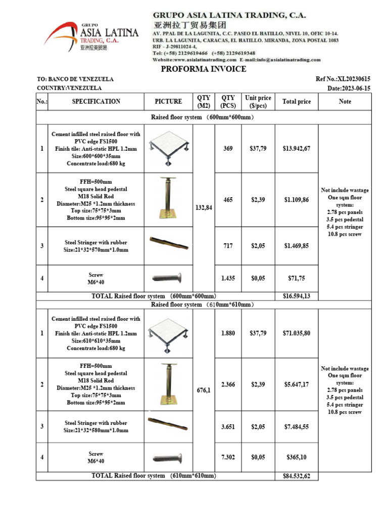Proforma Invoice for Raised Floor System | PDF | Civil Engineering ...