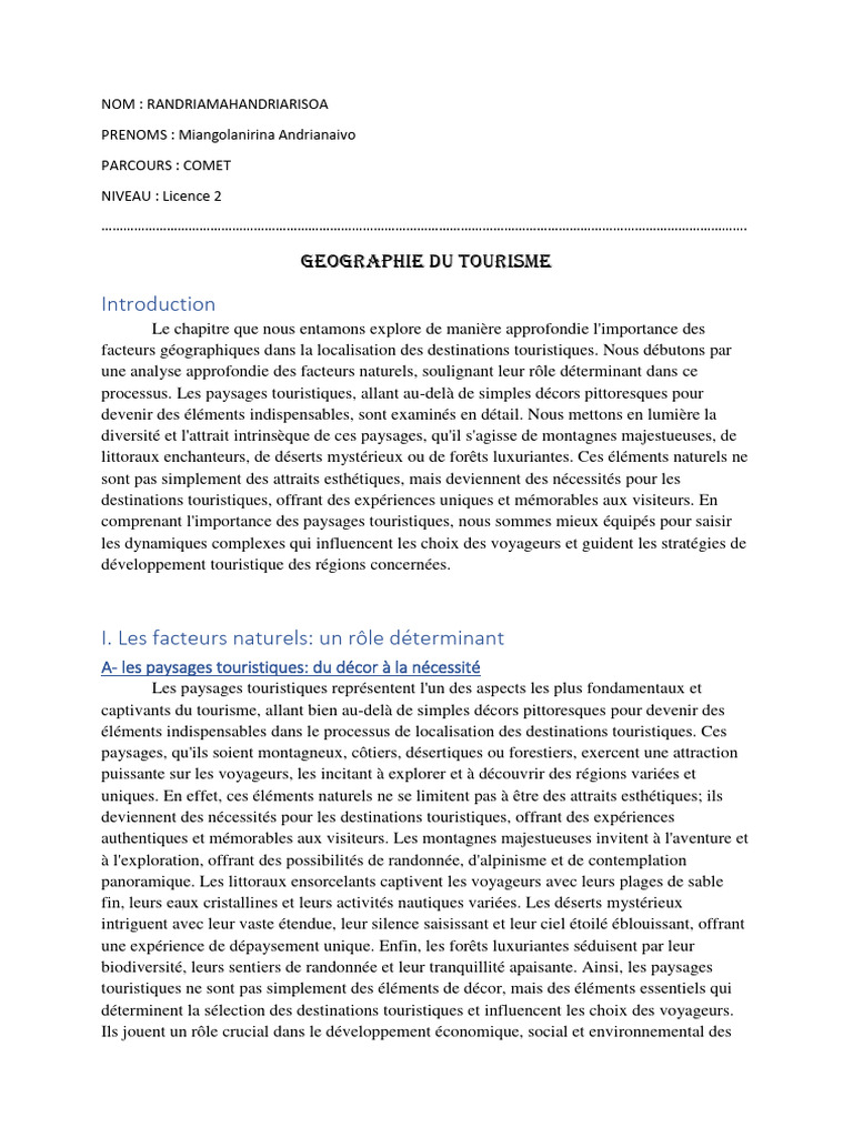 Géographie du tourisme et paysages naturels | PDF | Tourisme | Paysage