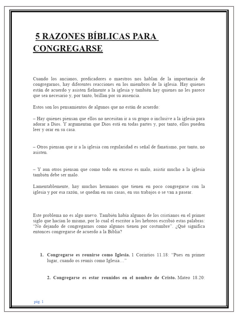 5 Razones Bíblicas para Congregarse | PDF | Iglesia cristiana | Biblia