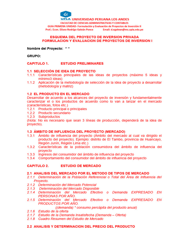 Esquema Del Proyecto de Inversion Privada 2024-I | Descargar gratis PDF ...