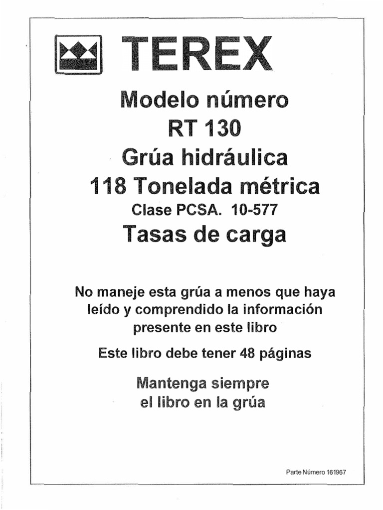 Tabla de Carga Grúa Terex RT 130 | PDF