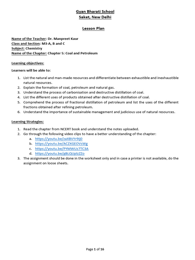 Chapter 5 Coal and Petroleum Lesson Plan PDF Petroleum Fuels
