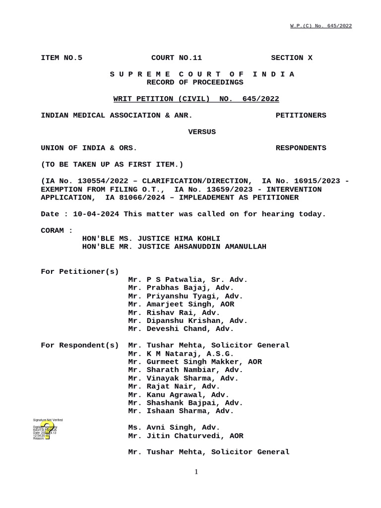 INDIAN MEDICAL ASSOCIATION & ANR Vs Union of India | PDF | Affidavit
