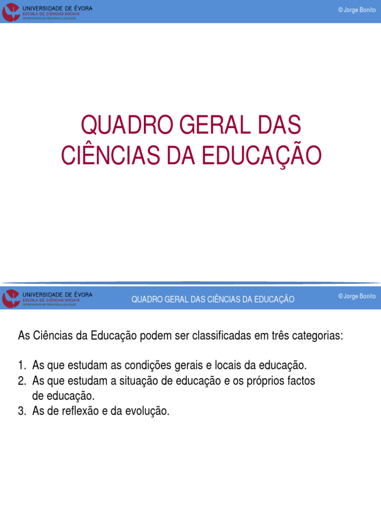 Quadro Geral das Ciências da Educação | PDF | Pedagogia | Science