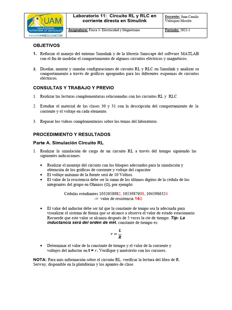 Guia de Laboratorio 11 - Circuitos RL_LC_RLC en MATLAB | PDF | Red ...